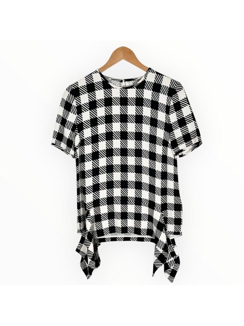 Victoria Victoria Beckham gingham checkered short sleeve blouse black and white